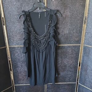 Double Zero Black Beaded Ruffle Tank Dress